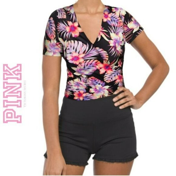 NWT PINK Victoria's Secret Floral Print Ultimate Wrap Top - Picture 1 of 6